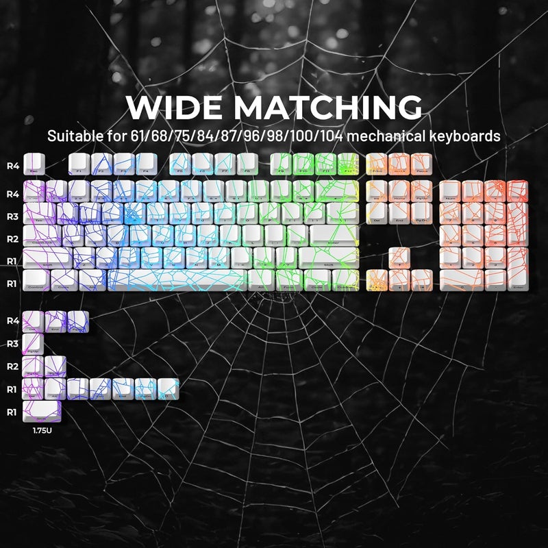 HITIME x XVX Shine Through Keycaps w/IMD Tech, Custom Spider Web Keycaps 60 75 100 Percent, White Key Cap Set Lines Backlit, OEM Profile Side Printed for Keyboards - Image 4